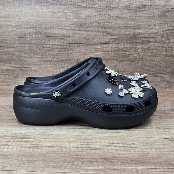 Crocs Shoes - Crocs Classic Platform Clog Women's Size 11 Black With Fashion Charm Set